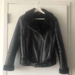 Topshop faux leather aviator jacket size 4.